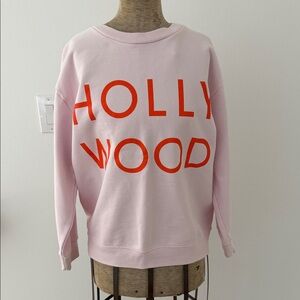 J. Crew Pink Crewneck Sweatshirt with Red HOLLYWOOD Graphic- Size Medium